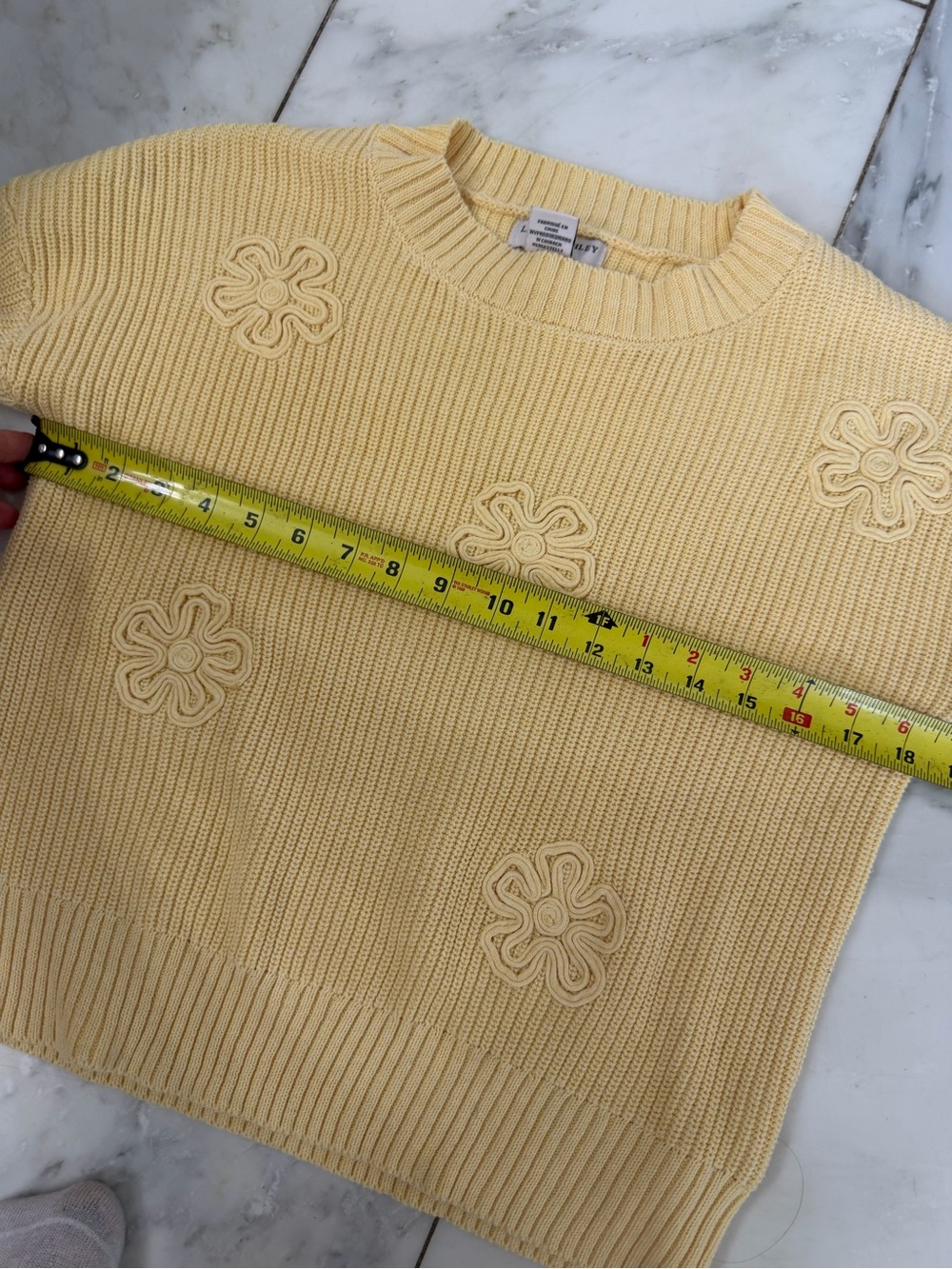 Laura Ashley Women Small Cotton Blend Knit Butter Yellow Floral Appliqué Sweater - Picture 5 of 7